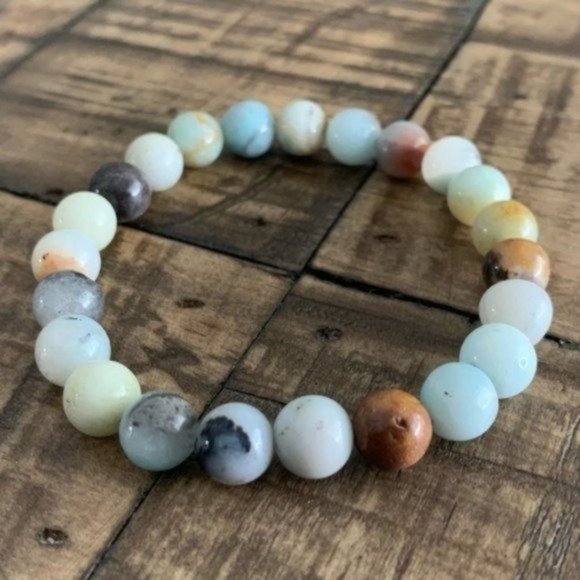 8mm Mixed Amazonite Chakra Stretch Bracelet - Picture 2 of 10